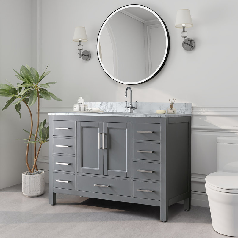 Meuble-lavabo simple 48 po avec plateau en granite blanc Riverford
