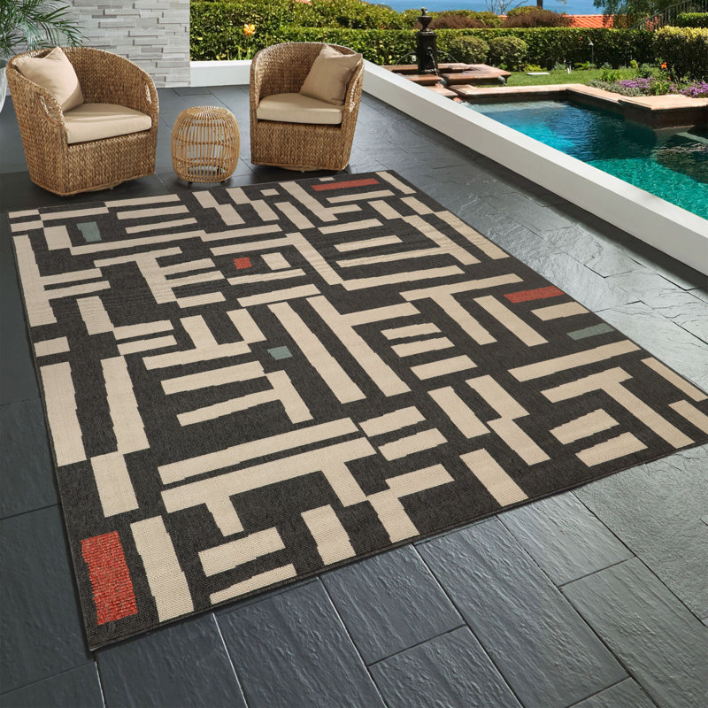 Mapa Modern Geometric Indoor/Outdoor Performance Area Rug, Rectangle 5 pi x 7 pi