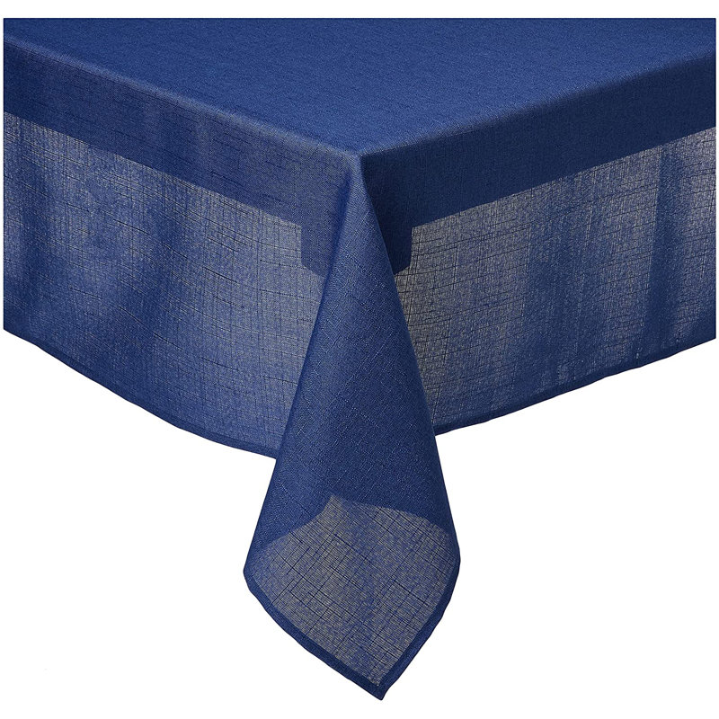 Tapanga Linen Vintage Tablecloth, 60" L x 84" W, Navy Blue