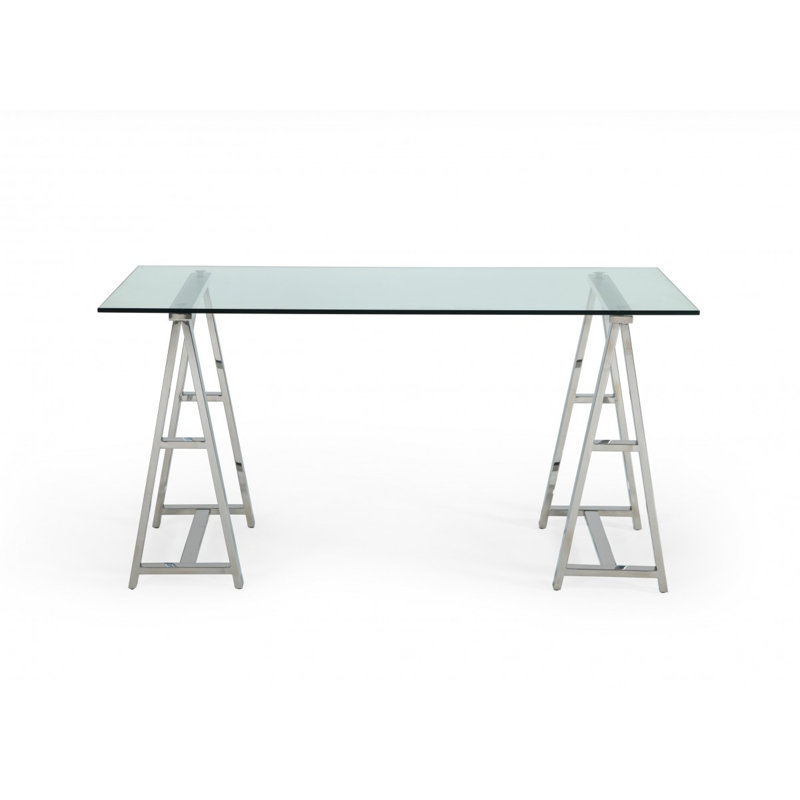 Miquisha Glass Top Metal Base Writing Desk