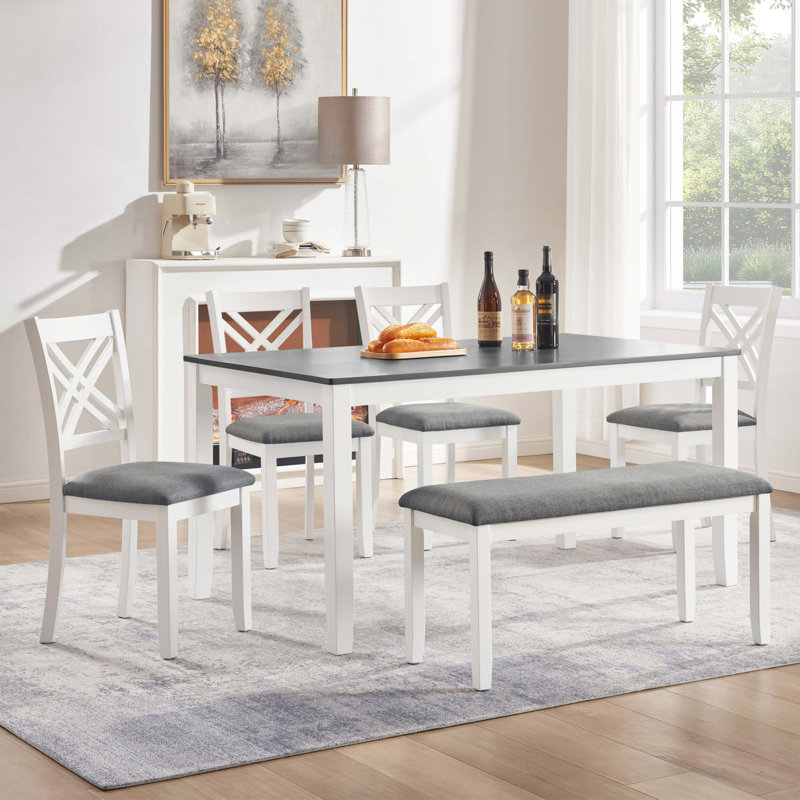 Ensemble de salle à manger moderne 6 pièces avec table en bois robuste et sièges rembourrés