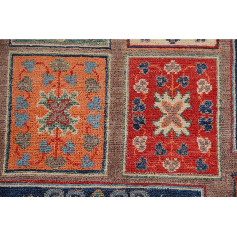 Tapis brun / rouge / bleu en laine noué à la main de conception unique 5 pi 11 po x 9 pi New Age