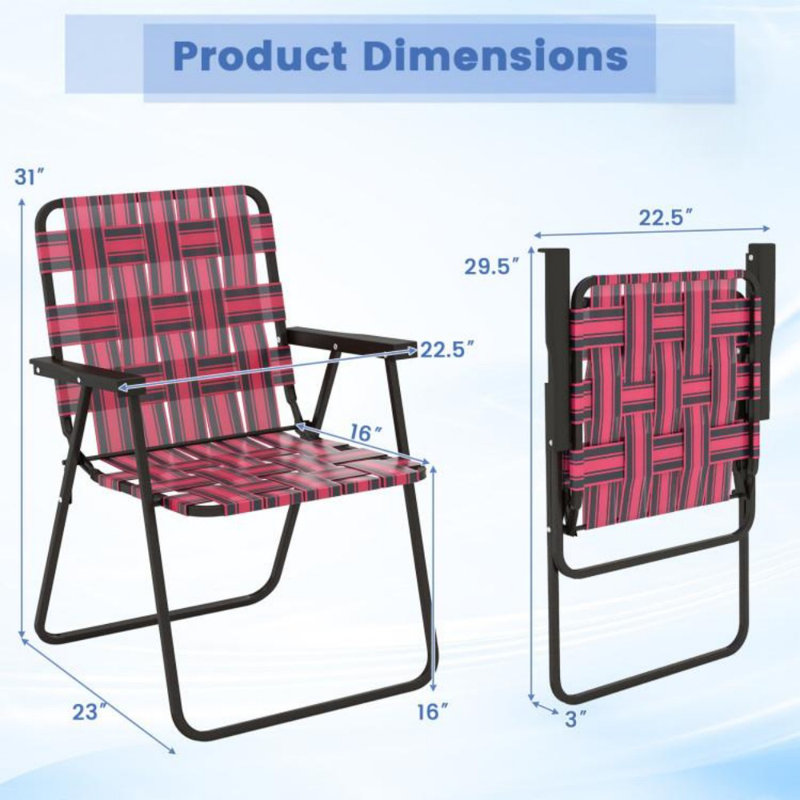 Chaise de plage pliante 4 pièces, Rouge