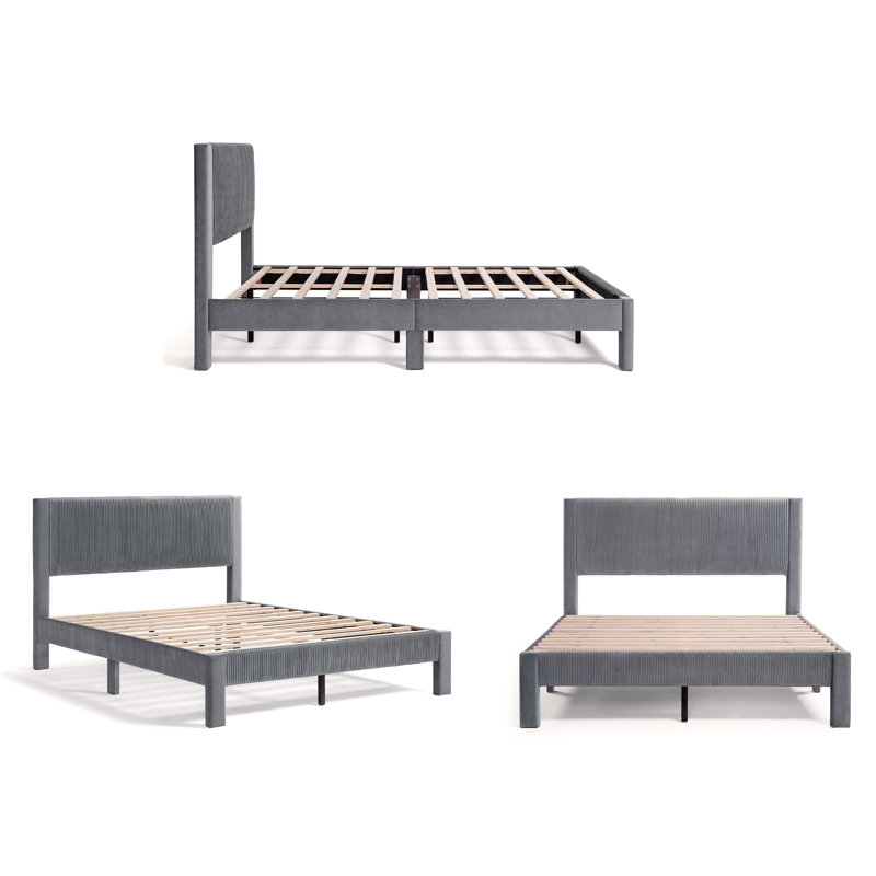 Upholstered Unfinished Platform Bed, Queen, Gray