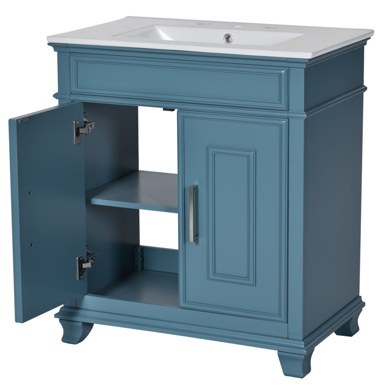 Meuble-lavabo de 30 po avec lavabo en résine, ensemble de meuble-lavabo autoportant avec tablette de rangement, armoire de rangement pour la salle de bain