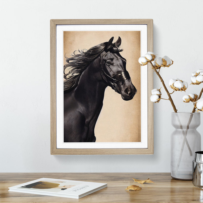 Beautiful Horse - Single Picture Frame Print, 64cm H x 46cm W x 2cm D, Oak Framed