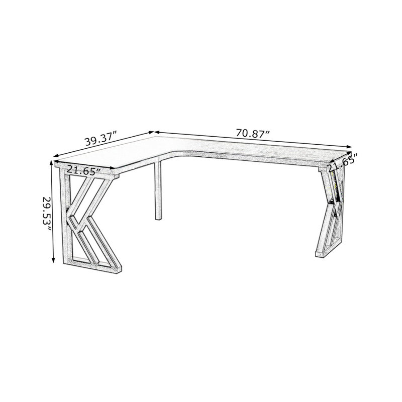Household corner L-shaped solid wood black study desk and writing desk, 29.53'' H x 70.87'' W x 39.37'' D, Left Hand Return