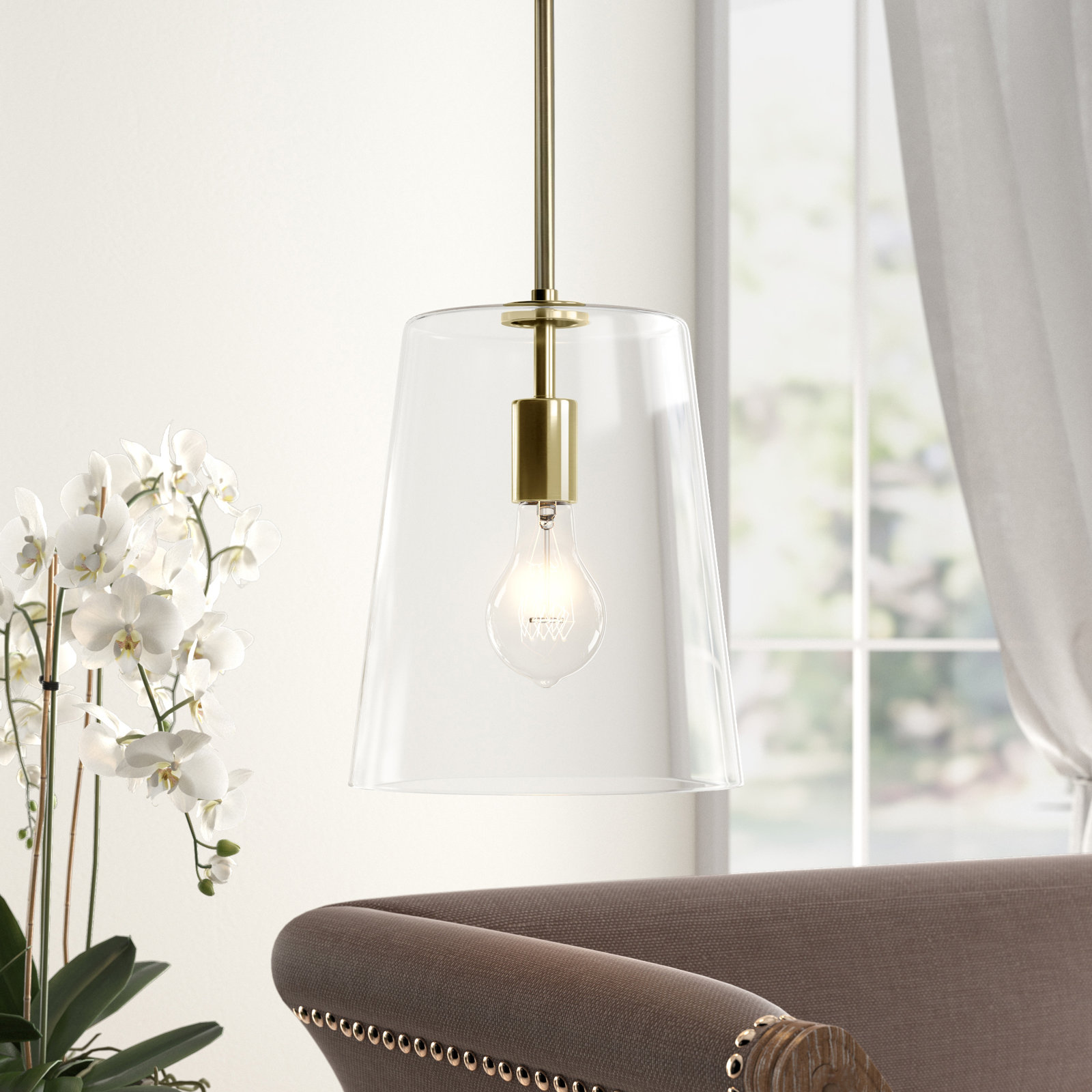 Selena Single Light Glass Dimmable Pendant, 15.88" H x 10.5" W x 10.5" D, Gold