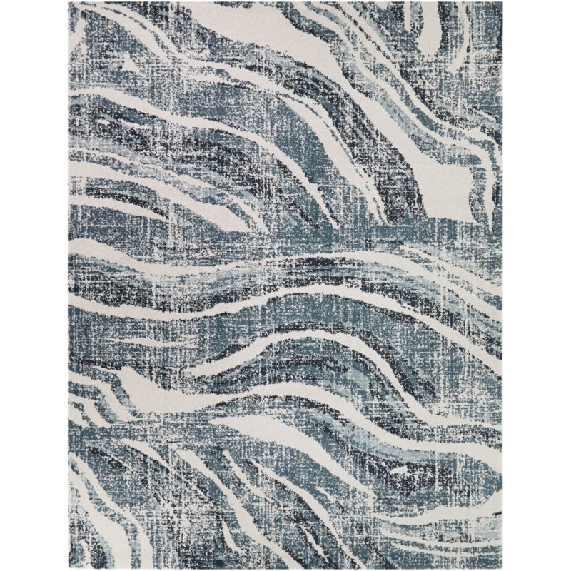 Julio Blue Wavy Abstract Area Rug, Rectangle 7'10" x 10'