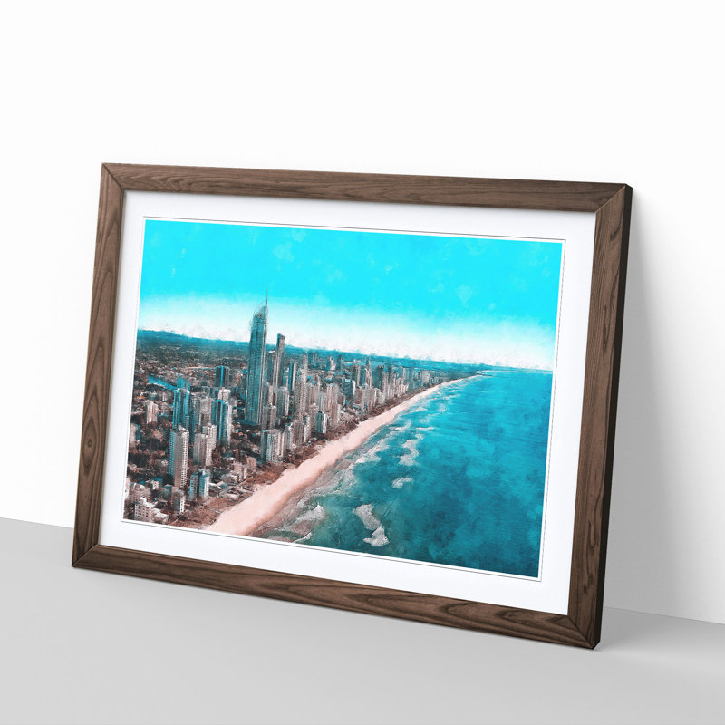 The Gold Coast in Australia - Picture Frame Painting Print, 45cm H x 63cm W x 2cm D, Walnut Framed