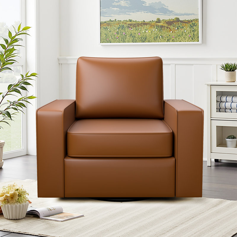 36.2" Wide Swivel Accent Armchair-Cognac PU, Cognac PU