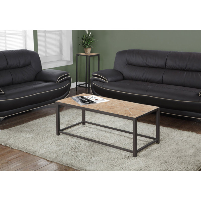 Table basse, accent, cocktail, rectangulaire, salon, L 42 po, carrelage brun, métal brun, transitionnel