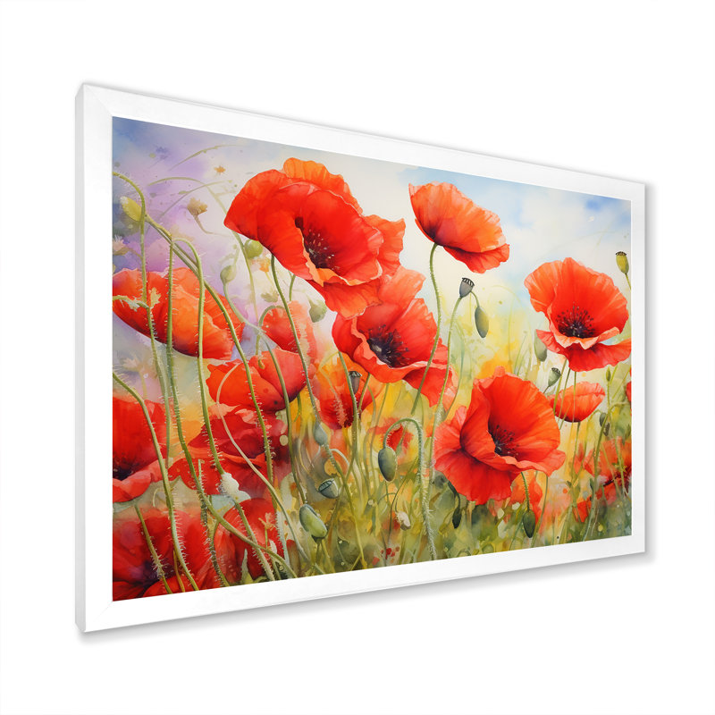 Radiant rouge coquelicots, Cadre simple blanc, H 12 po x l 20 po x P 1 po