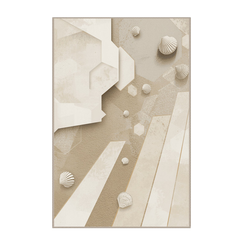 Machine Washable Peksenak Coastal Geometric Rug in Beige – Beige Binding, 6 x 9
