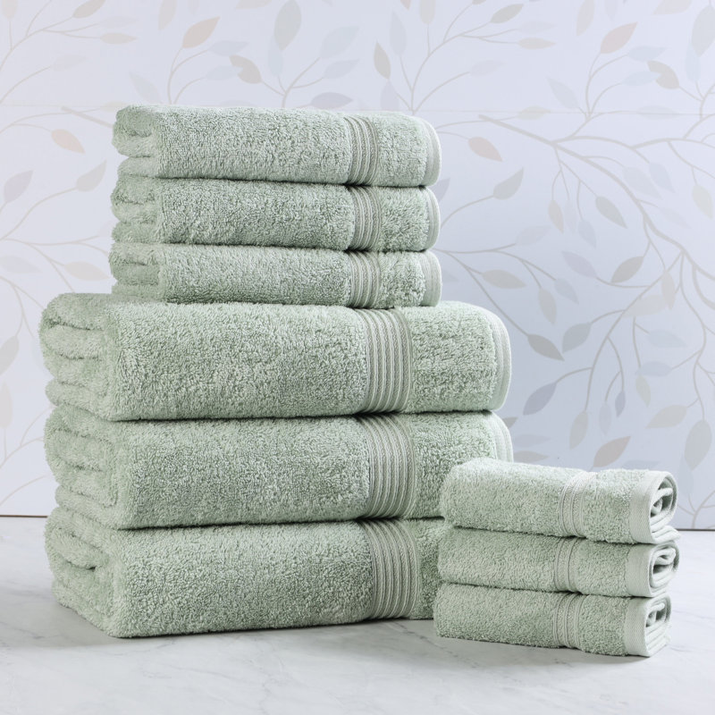 Glennet Heritage Egyptian Cotton Soft Absorbent 9 Piece Bathroom Towel Set, Sage
