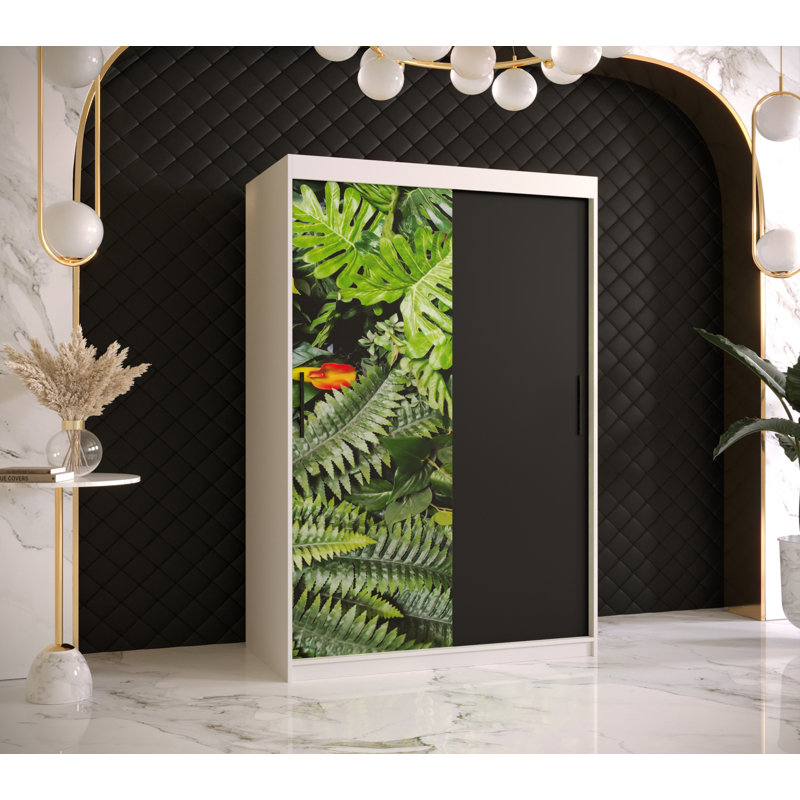 Maheen Manufactured Wood Wardrobe, White and black, 200cm H x 100cm W x 62cm D