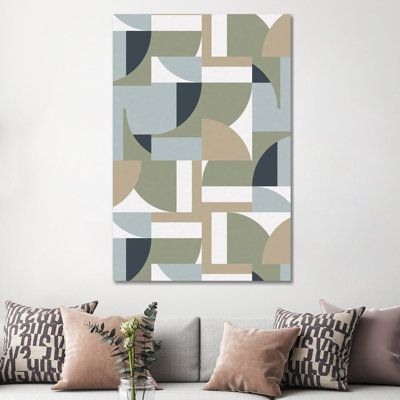 Futuristic Bauhaus Polygons Beige - Wrapped Canvas Art Prints 1 Piece Wrapped Canvas Wall Art