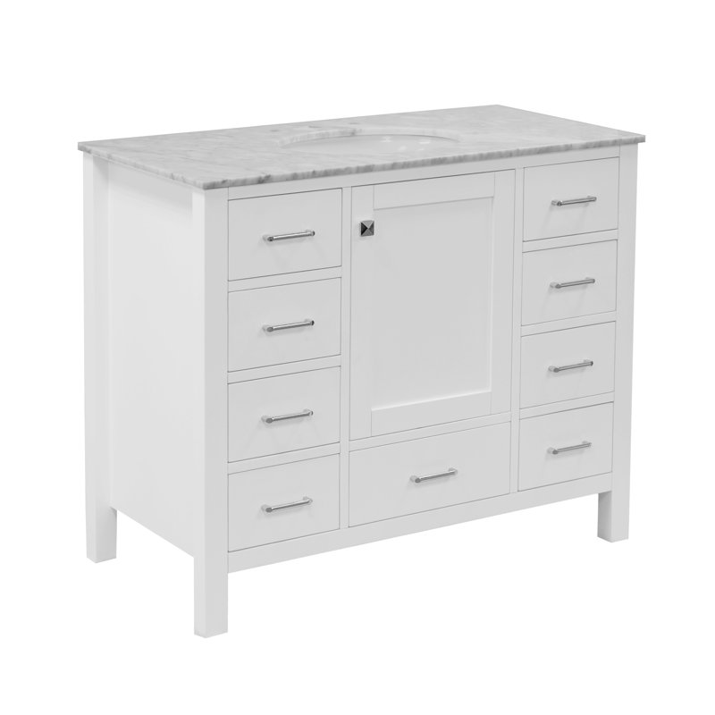 Claudett 42'' Single Bathroom Vanity with Top, Carrara Marble, White