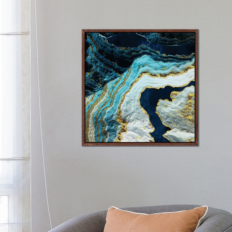 Aerial Ocean Abstract - Print on Canvas, 66.04 cm H x 66.04 cm W, Classic Brown Wood Framed