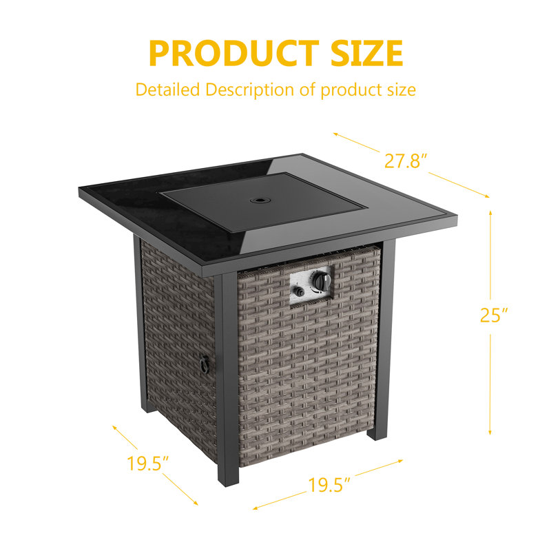 28 Inch 50,000 BTU Outdoor Wicker Patio Gas Fire Pit Table, Gray