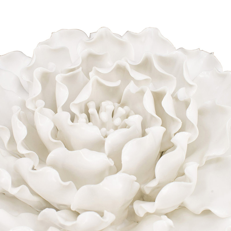 Ornement de fleur en céramique crème - Art décoratif fascinant fait à la main pour murs, H 2,83 po x l 7,52 po x P 7,09 po