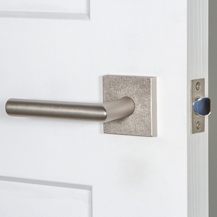 Viaggio Quadrato Linen Rosette Single Dummy With Moderno Lever In Satin Nickel