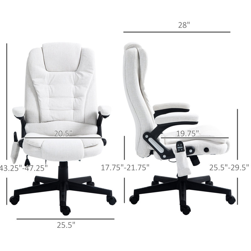 Fauteuil de massage vibrant à 6 points. Finition blanc crème. Chaleur activée. Inclinable, rembourré. Siège réglable de 17,75 po à 21,75 po. Confort continu et siège de bureau chauffant. Crème / blanc . Infini