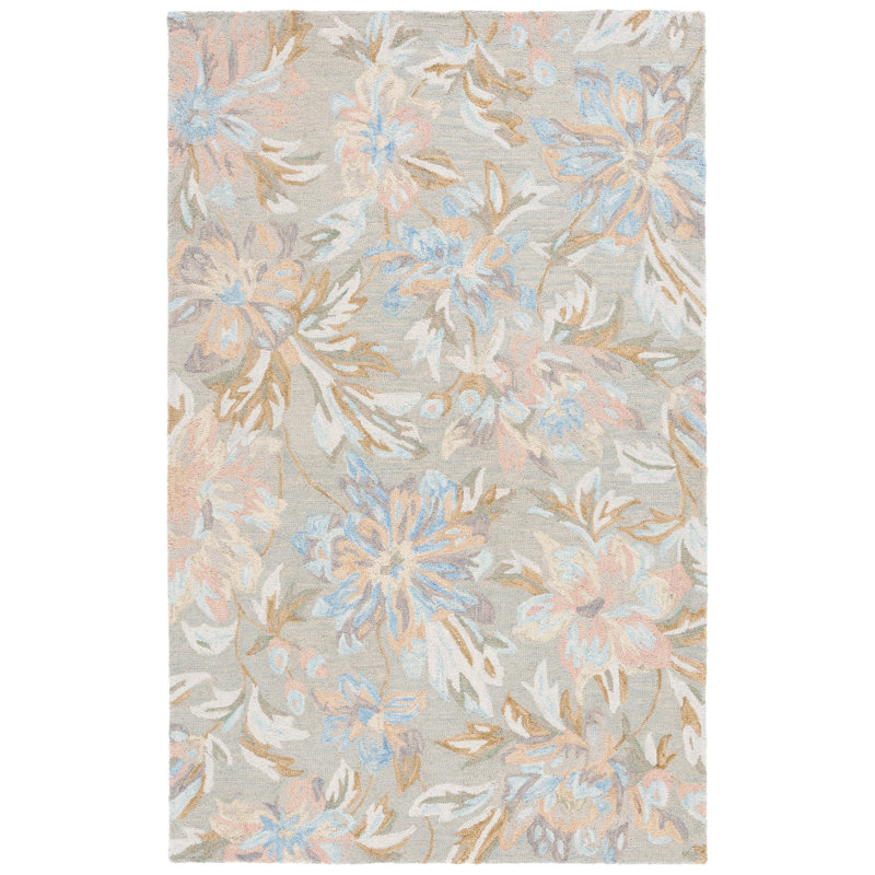 Antario Hand Tufted Wool/Cotton Floral Rug in Beige/Pink/Blue, Rectangle 4' x 6'