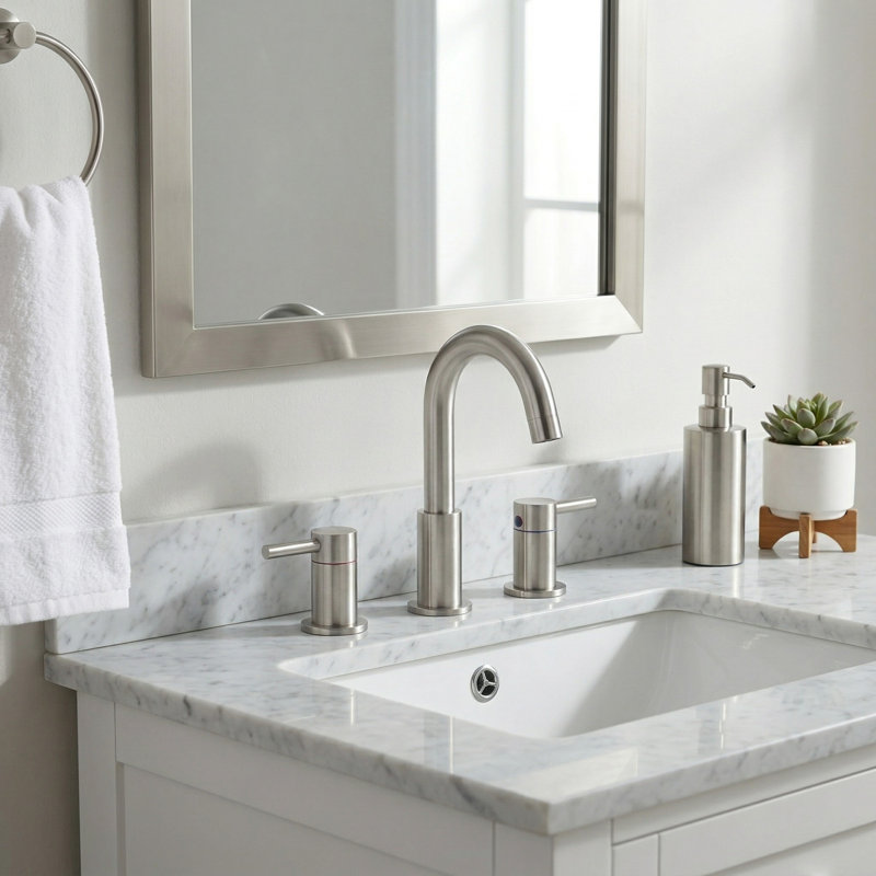 Widespread 2-handle Bathroom Faucet with Drain Assembly, Brushed Nickel