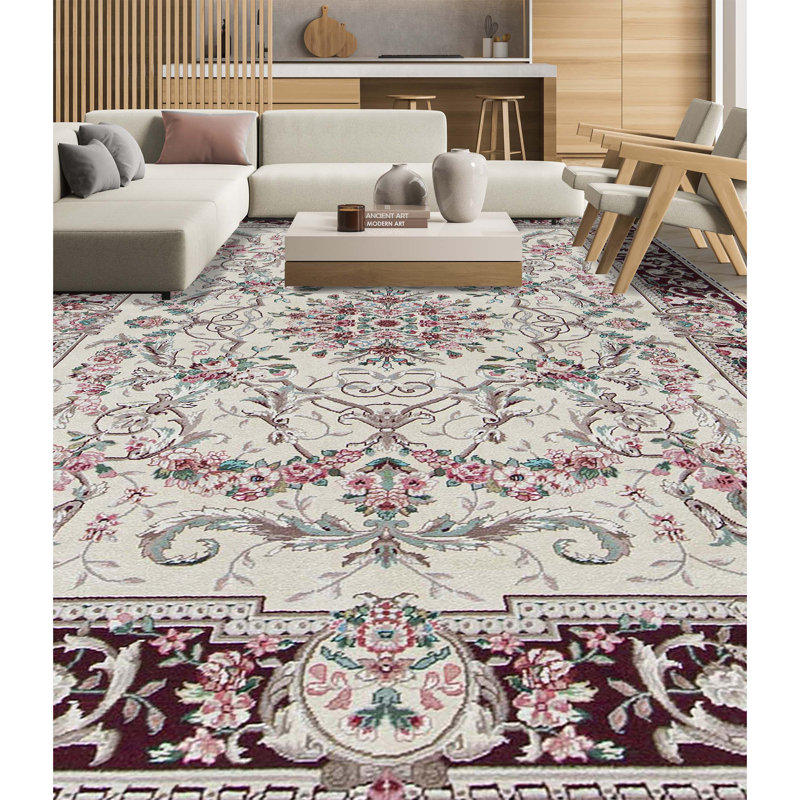 Tapis beige et vin noué à la main de haute qualité