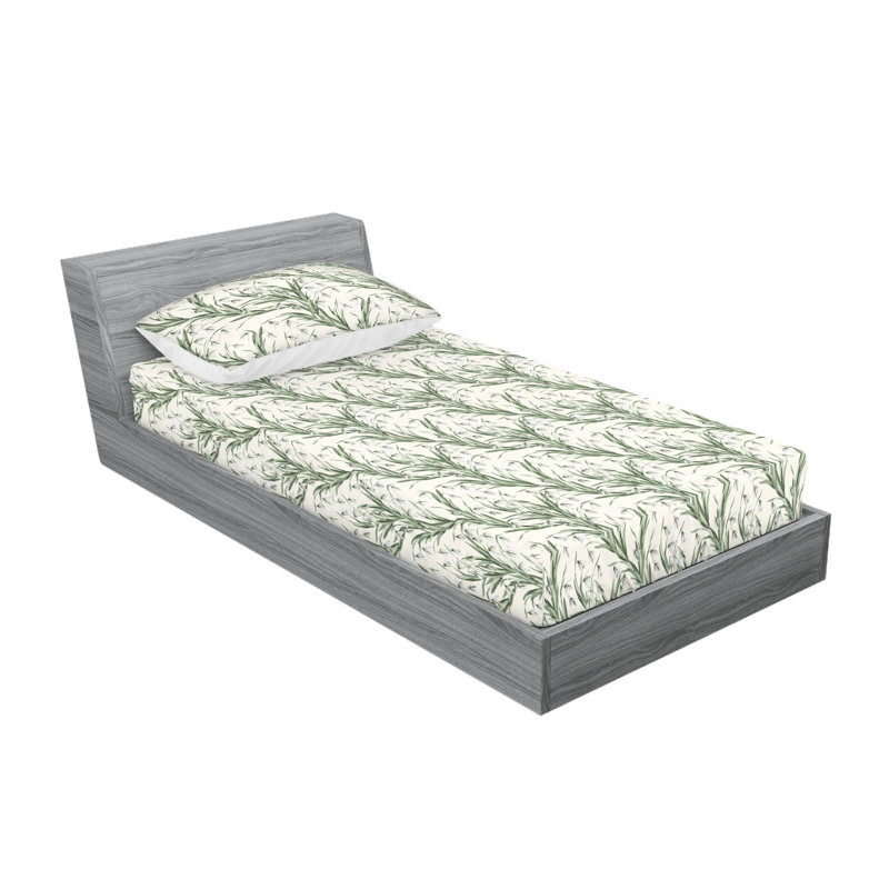 Drap-housse et taie décorative Ambesonne Fleurs du lac Romance vert et blanc cassé