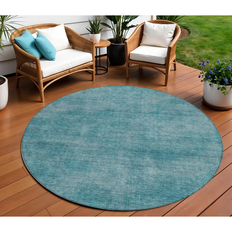 Tapis d'intérieur rond bleu sarcelle lavable 8 pi HomeRoots