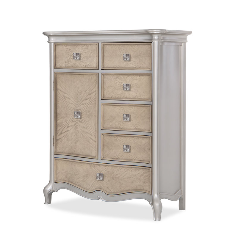 Ensemble de chambre à coucher Paris Ivory, 5 Pcs: Bed, Nightstands, 2 Dressers, Mirror, Queen