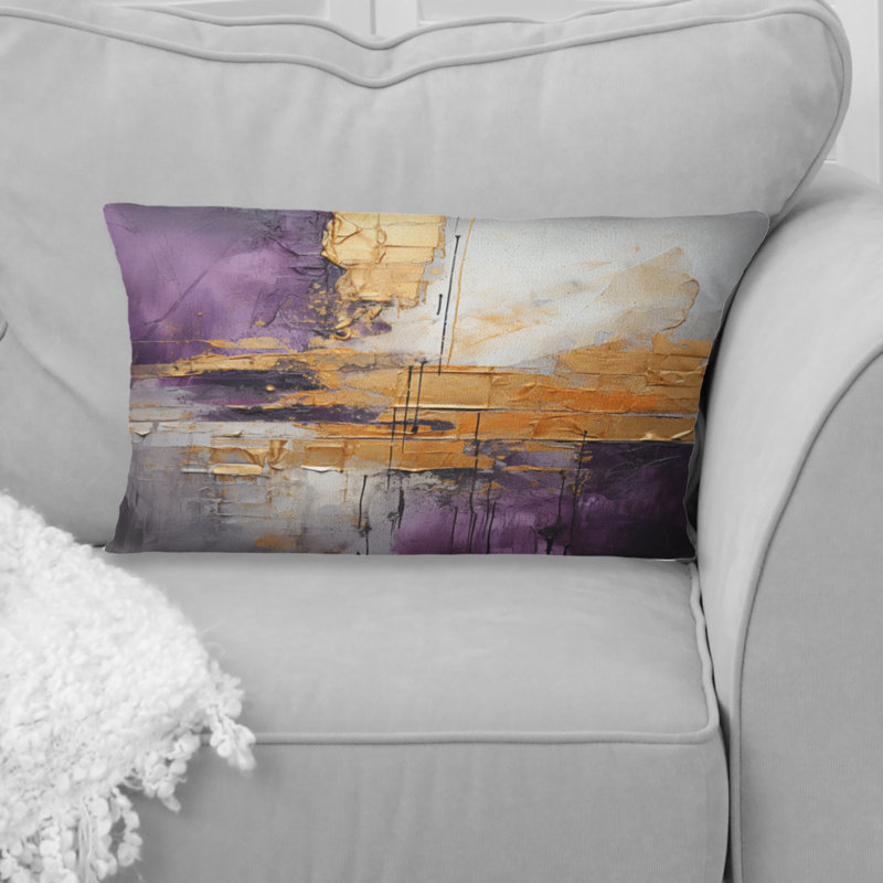 Coussin doré à motif abstrait fractal doré et fractales III, Rectangulaire, 12" x 20"
