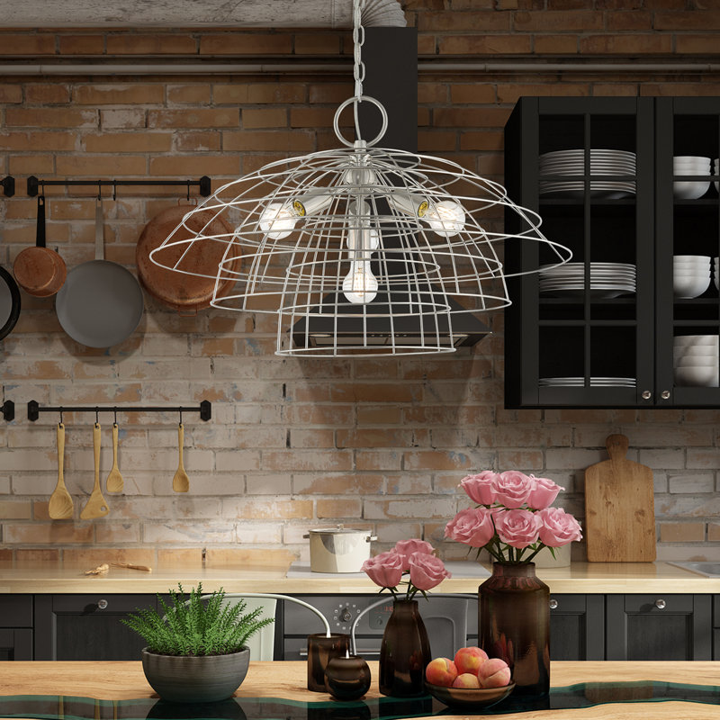 Lustre géométrique unique à 4 lumières Brooklyn, Nickel brossé