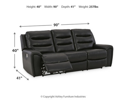 Black Faux Leather Power Reclining Sofa with Adjustable Headrests