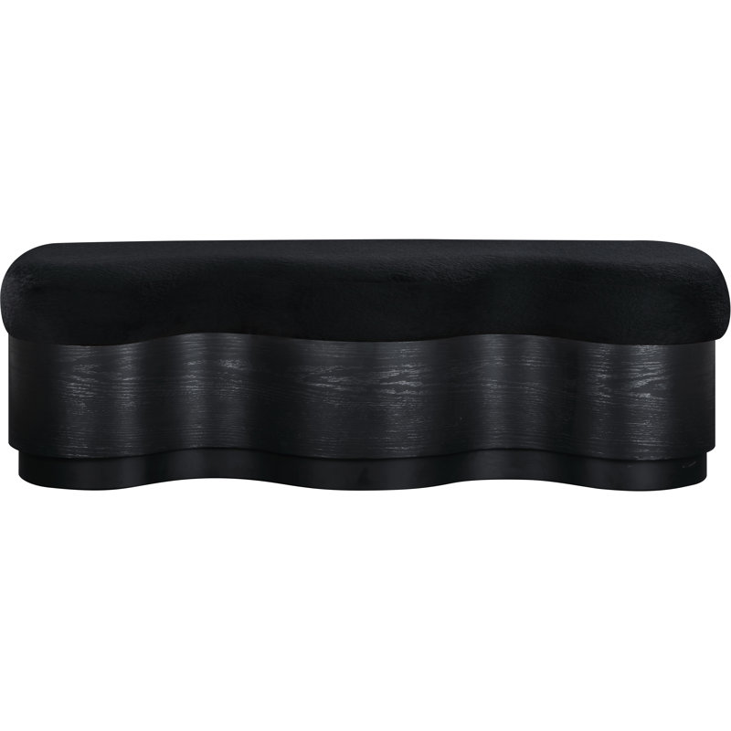 Savoy Mariaclara Velour Fur Fabric Bench, Black, Black Velour Fabric
