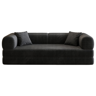 78.8" Compression Floor Bed With Pillow Back, Comfy Futon Couch Sleeper, Boneless Modular In Black For Living Room, No Assembly Needed, High - Quality Fabric Compressed Convertible Bedroom, Material