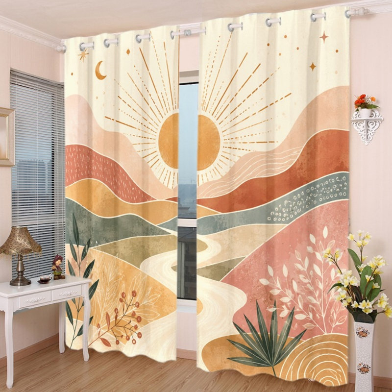 2 pièces rideaux occultants avec œillets Boho Desert Landscape, L 53 po x H 53 po x 2 PCS