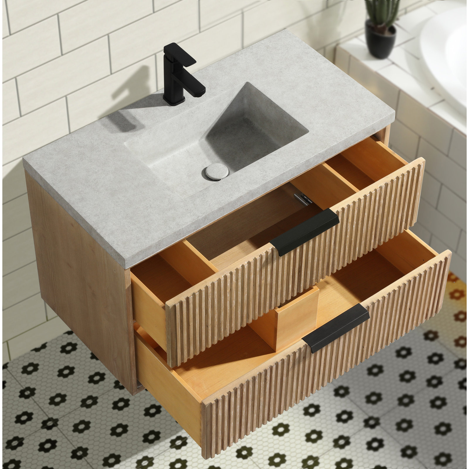 Anelie 36'' Single Bathroom Vanity, Weathered Fir, Matte Black
