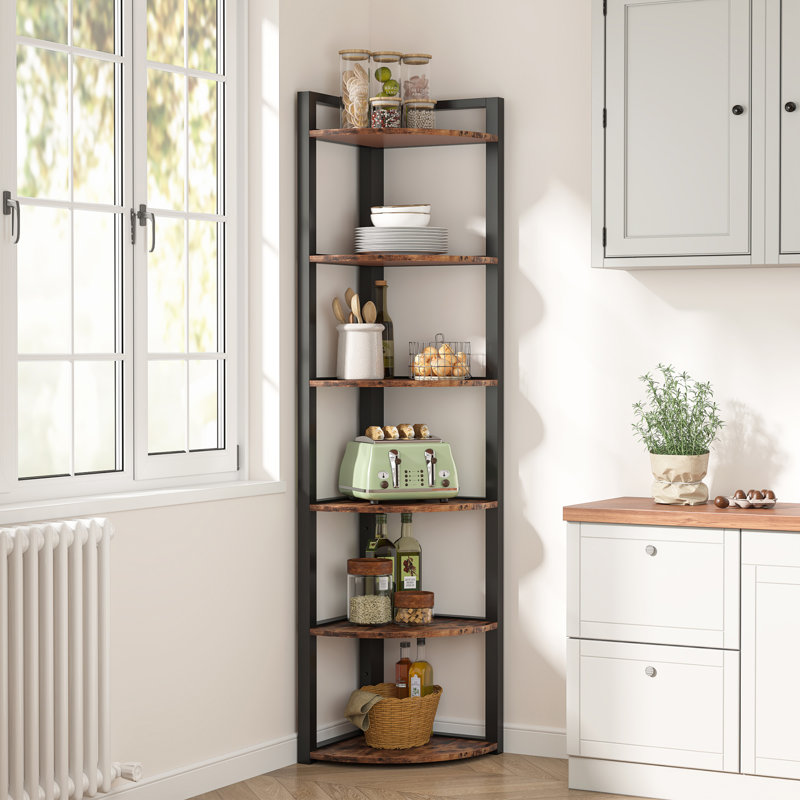 Melahat 70.86" H x 15.75" W Steel Corner Bookcase, Black/Rustic Brown