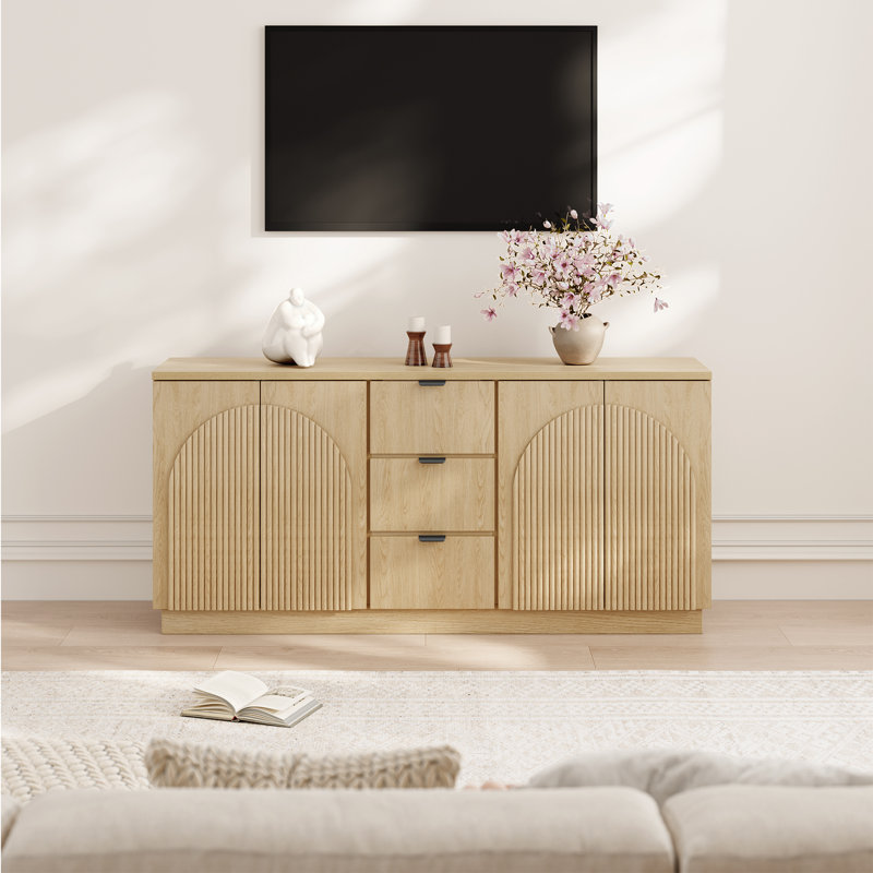 Buffet designer à texture tridimensionnelle incurvée de 66,9 po de largeur Designer, Brun