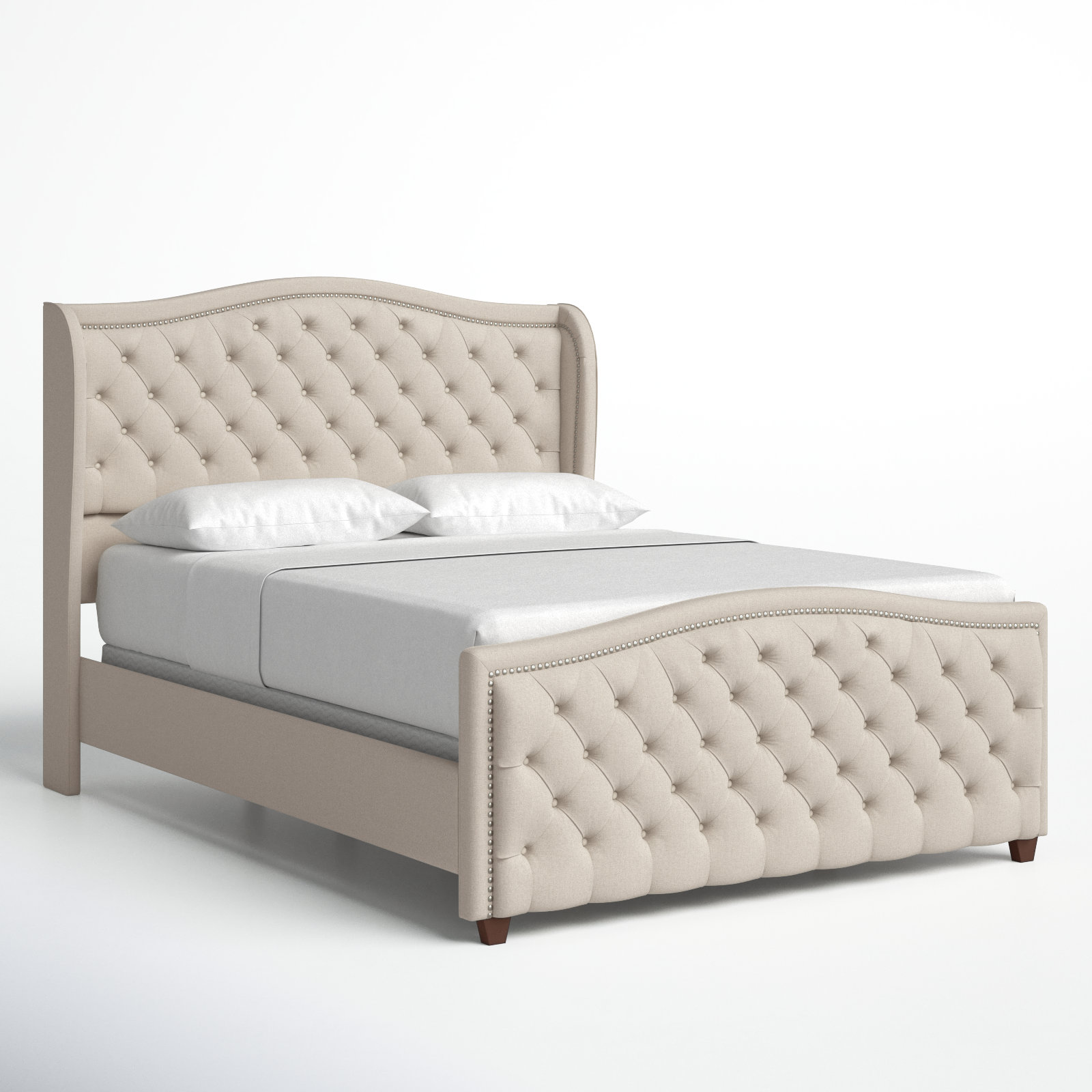 Coleman Velvet Upholstered Wingback Bed, King, Sky Neutral Beige Velvet