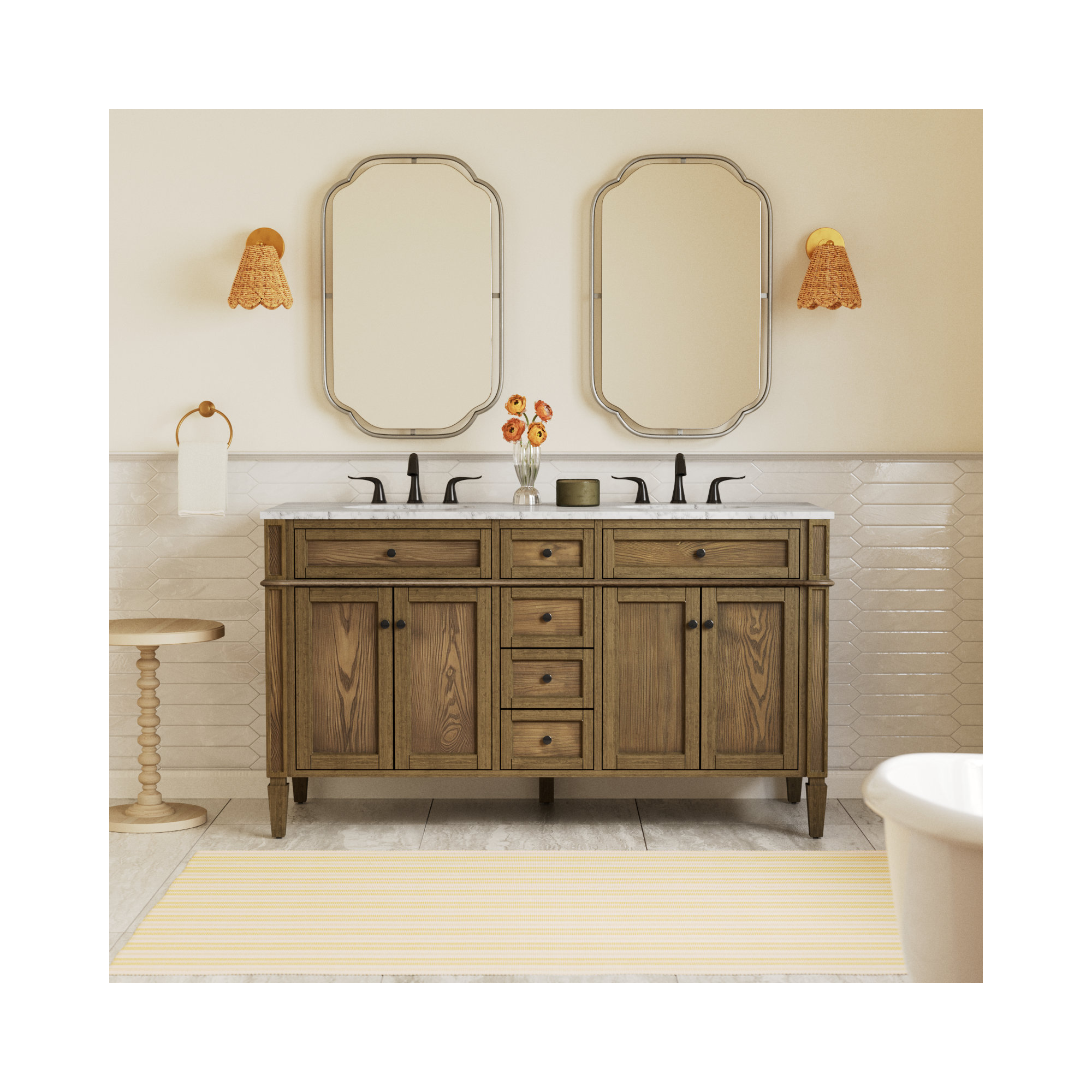Rivers 60'' Double Bathroom Vanity, Dark Brown