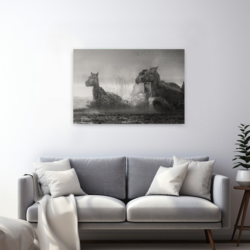 «Wild Horses In Motion Contemporary», reproduction d'art murale, H 32 po x l 48 po