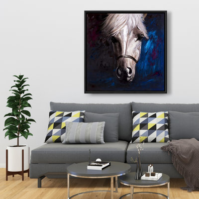 " White Horse On Blue Background "