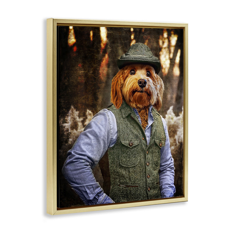 Art mural sur toile Terrier Dog Classic par Karen Burke, Cadre flottant noir de jais, H 21 po x l 17 po