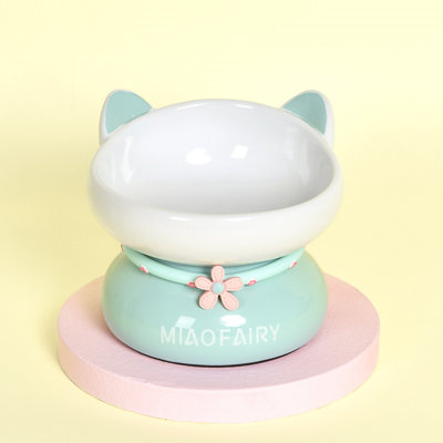 Fairela Cute Ear Ceramic Cat Bowl – Raised Stand + Anti-Slip Base, Perfect for Cats & Small Pets