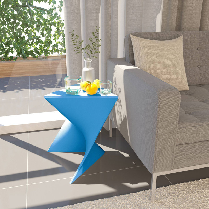 Saralie Modern ABS Plastic Side Table – Curved Geometric Design End Table with Pedestal Base, Living Room Table or Bedroom Nightstand