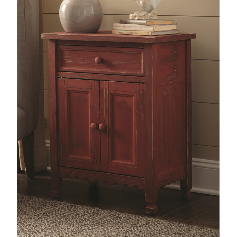 Country Cottage Accent Cabinet with Drawer, Adjustable Shelf & 2 Doors, Red, Red